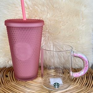 2022 Starbucks Valentines Confetti Handle Glass and Grande Pink Lemonade Tumbler